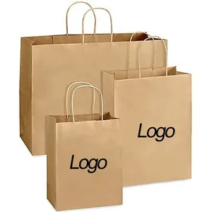 Actory-bolsas de papel kraft para compras de ropa, bolsas de papel marrón con asa para llevar alimentos reciclados, venta al por mayor