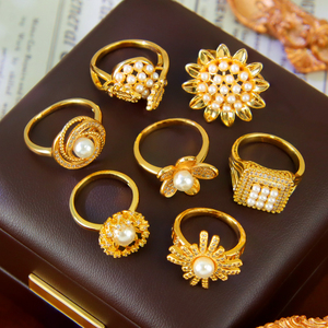 Anillos de Perlas Vintage de Dubái para Mujer, Elegantes Anillos de Compromiso de Moda Chapados en Oro de 21k, Joyería Clásica para Fiesta - Product Image 4