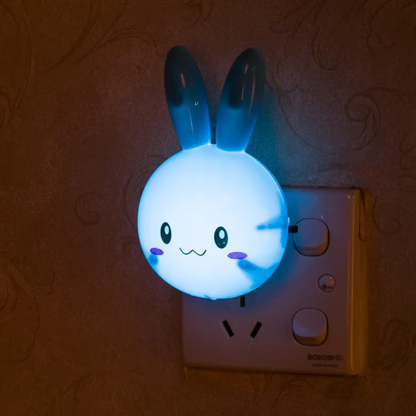 3 Colors LED Cartoon Rabbit Night Light Switch ON/OFF Wall Light AC110-220V EU US Plug Bedside Lamp For Children Kids Baby Gifts