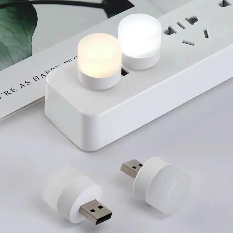 Lampu malam USB Mini 5V 1W USB colokan USB, lampu baca kecil, lampu buku LED pelindung mata, lampu hangat putih portabel