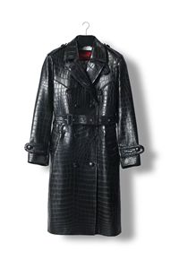 Manteau trench en cuir de crocodile du Nil, veste sur mesure OEM pour femme, doublure 100% soie de mûrier, veste longue à double boutonnage - Product Image 3