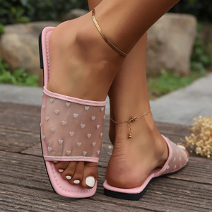Sandales plates tendance, romantiques, en maille transparente, en forme <span class=keywords><strong>de</strong></span> cœur, pour femmes, nouveau produit, tailles 36-43, grande taille, directement <span class=keywords><strong>de</strong></span> l'usine - Product Image 5