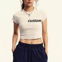 Custom Logo Crop Top T-Shirt Dames Katoen Leverancier Slim Getailleerd Kleding Oversized Grafische Steen Gewassen T-Shirts Groothandel