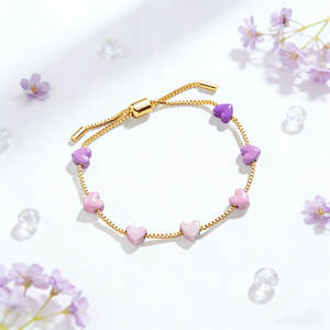 Pulsera y Brazalete de Acero Inoxidable 316L Resistente al Agua y al Deslustre, Chapado en Oro de 14K y 18K, con Corazón, para Chicas - Product Image 5