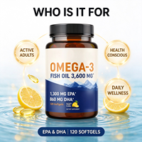 Softgel Minyak Ikan Omega 3 Kekuatan Tiga Kali Lipat 3600 mg Tinggi EPA DHA Rasa Lemon untuk Dukungan Jantung OEM ODM 120 Kapsul