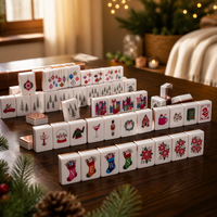 Jeu de Mahjong en Acrylique de Noël, 160 Tuiles, Portable, Coffret Cadeau de Jeu de Fête, Divertissement de Table pour Festival d'Hiver, Rose Champagne