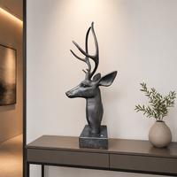 Sculpture de tête de cerf en BRONZE gravé antique, base en marbre noir naturel, décoration de table en bronze coulé haut de gamme, métal