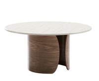 Table de salle à manger de style farmhouse moderne de luxe avec base en bois massif et plateau en marbre naturel, ronde, 6 places, pour usage intérieur