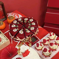 Boîte cadeau en papier de luxe en forme de triangle rouge avec logo personnalisé, ruban floral pour mariage, fête, bonbons, cadeaux