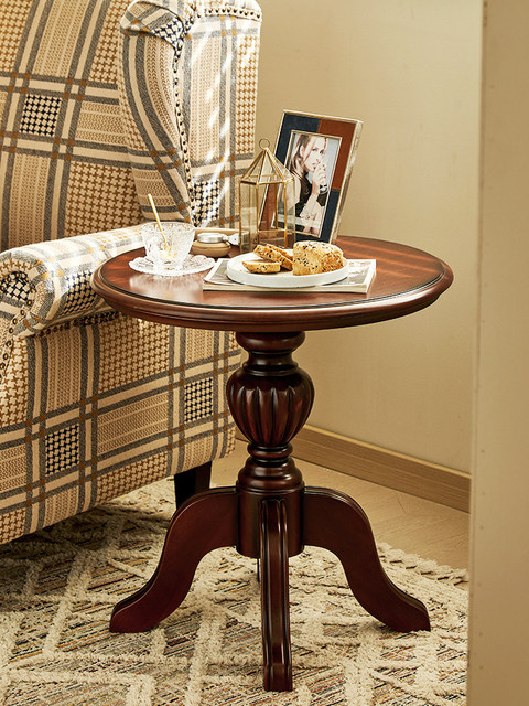 American Style Luxury Retro Antique Mahogany Solid Wood Rounded Corner Tripod Base Console Table for Villa Living Room