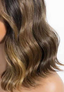Perruque à fermeture en dentelle 5*5, cheveux Remy européens, ombrés avec mèches dorées, ondulés, 14 pouces, densité 180%, dentelle transparente, prix le plus bas - Product Image 6