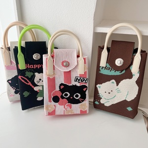 Koreanische Version New Ins Style Niedliche Katze bedruckte Damen-Strickt asche Polyester Open Daily Travel Tragbare Umhängetasche - Product Image 1