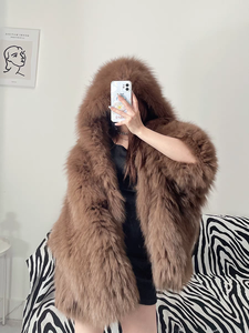 2024 nueva chaqueta gruesa de piel recortada de zorro con Capucha de punto abrigo de piel de zorro genuino para mujeres damas - Product Image 3