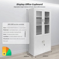 Armoire de classement métallique moderne à 4 portes avec portes semi-vitrées, 5 niveaux de rayonnages réglables, meuble de rangement de bureau pour école et hôpital