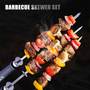 6 brochettes de barbecue en acier inoxydable avec long manche en <span class=keywords><strong>bois</strong></span>, réutilisables, pour hot-dogs, poissons et viandes - Product Image 3