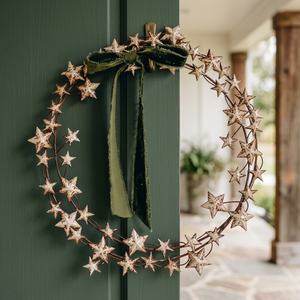 Rustic Metal Star Wreath With <b>Green</b> <b>Velvet</b> Bow Handmade Christmas Decorative Wreath Unlit Single Piece - Product Image 4