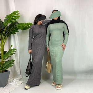 Factory Wholesale Women's Fall Winter Bodycon Pencil Sweater Abaya <b>Dress</b> with Crew Neck Long Sleeve for Daily or Office 6435-1# - Product Image 3