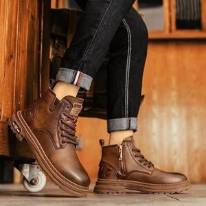 New Men's High-End Chelsea <b>Boots</b> by for Martin Fashionable Business Casual Lace-Up Leather Shoes - Product Image 4