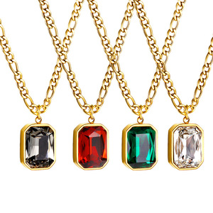 Collar de Moda con Colgante de Acero Inoxidable, Engaste Geométrico, Cristal de Colores, Joyería de Regalo, Cadena para Clavícula - Product Image 1
