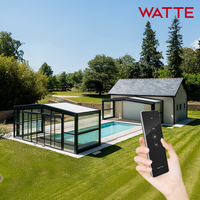 Luxuriöse Moderne Flache Einziehbare Schwimmbadüberdachung Motorisiertes Schiebeglashaus Wasserdichter Intelligenter Wintergarten