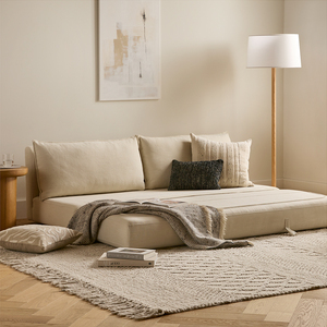 Canapé-lit convertible moderne de luxe en lin, pliable, profil bas, mobilier de salon, style Japandi minimaliste - Product Image 1