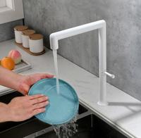 Robinet de cuisine moderne en acier inoxydable 304 chromé, à poser sur comptoir, blanc, monocommande, avec cartouche céramique, mitigeur chaud/froid