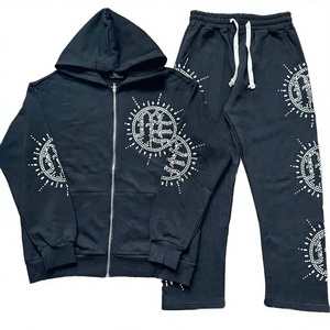 Sudadera con capucha y media cremallera de ajuste holgado para otoño, sin forro, con bordado 3D de motivos mixtos, y pantalones largos casuales de color liso. - Product Image 3