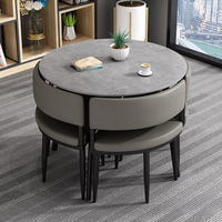 Einfaches Platzsparendes Empfangs- und Verhandlungstisch-Set mit Kleinem Runden Tisch und Minimalistischen Stühlen