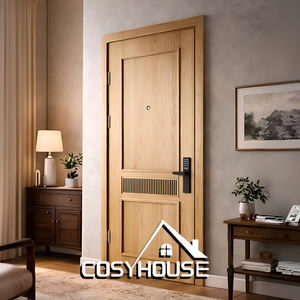 Porte intérieure en bois texturé de luxe, porte à panneaux géométriques modernes, porte décorative en bois massif, fabricant sur mesure - Product Image 5
