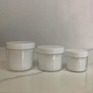 Hengjian 100g 200g 300g contenitore cosmetico trasparente a doppia parete contenitore per la cura della pelle in plastica vasetto per crema per gli occhi con cappuccio bianco