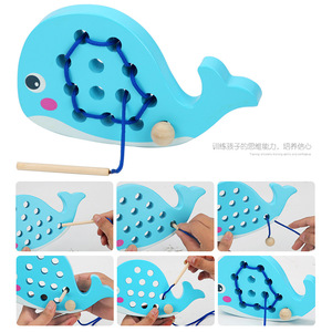 MG Baby Whale Yellow Duck Thoring Rope <b>Wooden</b> Fine Movement Training Educational <b>Toy</b> <b>for</b> 2 <b>4</b> <b>Years</b> Infant Early Childhood - Product Image 4