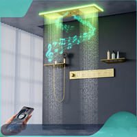 Système de douche encastré Weihao en laiton brossé doré non revêtu avec affichage numérique LED et robinet de douche à température constante