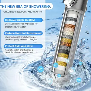 Cabezal de ducha de lluvia para baño, cabezal de ducha de cascada, 3 modos, ajustes de pulverización, cabezal de ducha de filtro de mano potente de alta presión