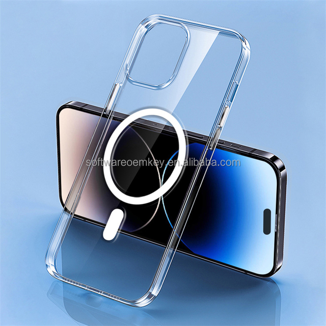 Metal Texture Buttons Genuine Ultra Slim Transparent Shockproof Phone Case Original Clear Magnetic Shell for iPhone 15 Pro Max