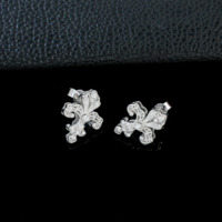 Boucles d'oreilles clous Fleur de Lys en Argent Sterling 925 Pavé de Zirconiums, Style Vintage, Fleur de Lys Diamantée, Effet Givré, pour Femme, Bijoux Fins, Cadeau