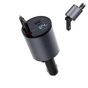 Pengisi daya mobil dengan tampilan digital LED, adaptor cepat 4 dalam 1 100W 4 Port USB Tipe C PD untuk mobil