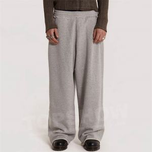 Pantalons de survêtement surdimensionnés et lourds personnalisés en usine OEM, couleur unie, ourlet brut, taille élastique, pantalons de survêtement décontractés, pantalons à jambes larges - Product Image 4