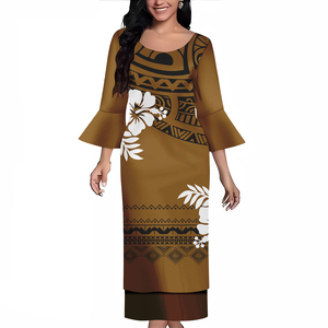 热卖波利尼西亚部落喇叭裤萨摩亚Puletasi定制加大码女性2 pcs上衣和长裙2件套连衣裙 - Product Image 3