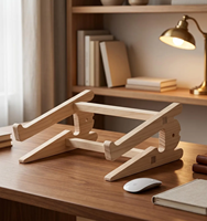 Dudukan Laptop Kayu Pinus, 2 in 1 Ergonomis Dapat Dilepas & Penyangga Notebook Vertikal
