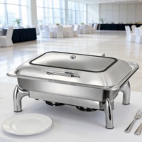 9L Glasdeckel Alkoholofen Chafing Dish, Rechteckiger Buffet-Speisenwärmer mit 85-100°C Temperaturregelung, Hotel Restaurant Catering