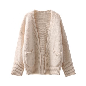 Medium <strong>Length</strong> Loose Women's Knitted Winter <strong>Cardigan</strong> Pockets Soft Sticky Thick Thread Casual V-neck Anti-Wrinkle <strong>Full</strong> Sleeve - Product Image 3