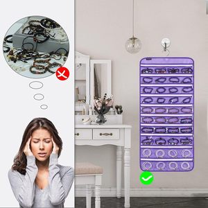 Organisateur de bijoux suspendu, 80 poches zippées, double face, rangement violet pour boucles d'oreilles et colliers - Product Image 4