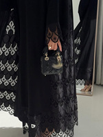 Abaya longue élégante en laine de luxe pour femme, style ouvert, vêtement islamique modeste, motif floral, cintrée à la taille, collection printemps