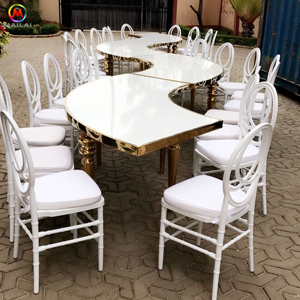 Khách Sạn Sang Trọng Đám Cưới Vòng Bàn Ăn Kính Hàng Đầu Serpentine Vàng Thép Không Gỉ Tổ Chức Sự Kiện Đảng Bảng - Product Image 3