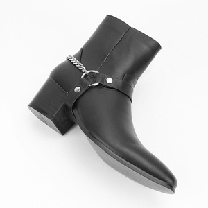 Black Ankle <b>Boots</b> With Chain Strap Pointed Toe Material Fashion Trend Buckle Closure Fashion Wholesale Men' Shoes - Product Image 3