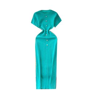 Abito Estivo da <span class=keywords><strong>Donna</strong></span> Lungo Monopetto di Alta Gamma Vestibilità Aderente <span class=keywords><strong>Maniche</strong></span> Corte Casual Lavorato a Maglia Tinta Unita - Product Image 2