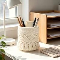 Panier de rangement rond tressé à pompons, best-seller, organisateur de bureau pour cosmétiques et pinceaux de maquillage