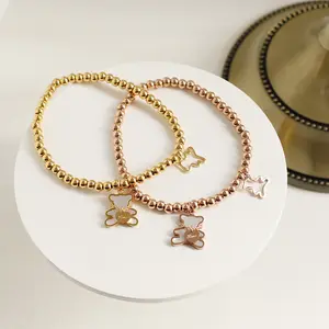 White Shell Bear Stretch BraceletためWomen 3 Colors Customized Fashion Rose Gold Jewelry 316 L Stainless Steel Mixed Wholesale