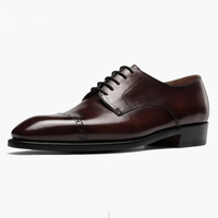 Chaussures habillées formelles pour hommes en cuir véritable, antidérapantes, à lacets, bout rond, semelle en caoutchouc marron, toutes saisons T01702 - Grande Vente
