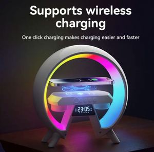 Fasion Mini Portable Audio Loudspeaker Speaker with Wireless Charger <b>LED</b> RGB Lamp Alarm <b>Clock</b> for Mobile Phone Indoor Outdoor - Product Image 4